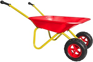 3T GROUP Red Kids Gardening Tools Wheelbarrow,All Metal Toddler Children Wheelbarrow Set,2 Wheel Barrel,Kids Wheel Barrow,Sowing,Digging Sand,Sweeping Leaves,Shoveling Snow (red)