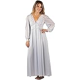 SHADOWLINE Women's Long Flowy Figure Flattering Button Down Robe- Silky Floral Stretch Lace Bodice Lingerie Elegant Sleepwear