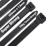 JQKX Cable Ties Black 300mm 7.6mm 70kg UL PA66 100pcs UV Resistant Heavy Duty view 1