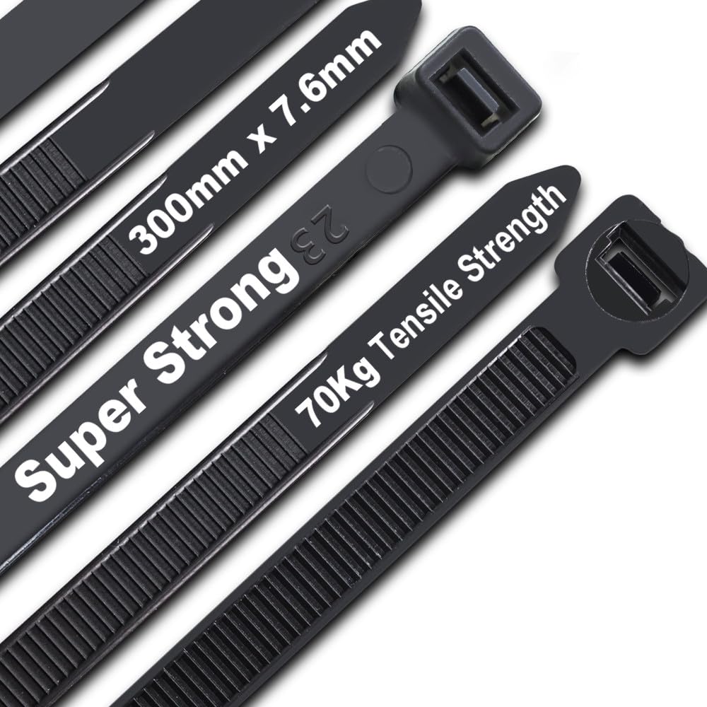 Cable Ties Black,300mm×7.6mm Heavy Duty with 70 kg Tensile Strength Large UV Resistant Strong Nylon Cable Zip Ties(100 Pieces) — image 1