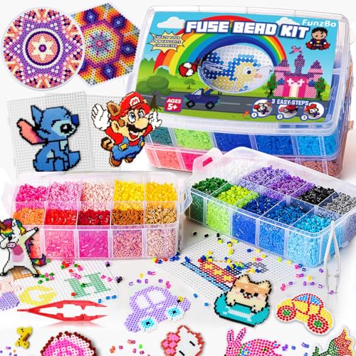 FUNZBO 23000 - Juego de abalorio de fusible de 5 mm, 22 colores, 106 patrones, suministros de manualidades y artes escolares de Pascua para niños, juego de juguetes, decoraciones artísticas para
