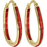 Savlano 14K Gold Plated Inside Out Emerald Cut Crystal Hoop Earrings - Oval Shape Earrings for Women Comes with Gift Box