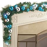 Lighted Blue and Silver Ornament Ball Garland