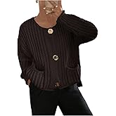 RoseSeek Women's Button Down Knit Cardigan Long Sleeve Crewneck Sweaters Outerwear Fall Aesthetic Outfits