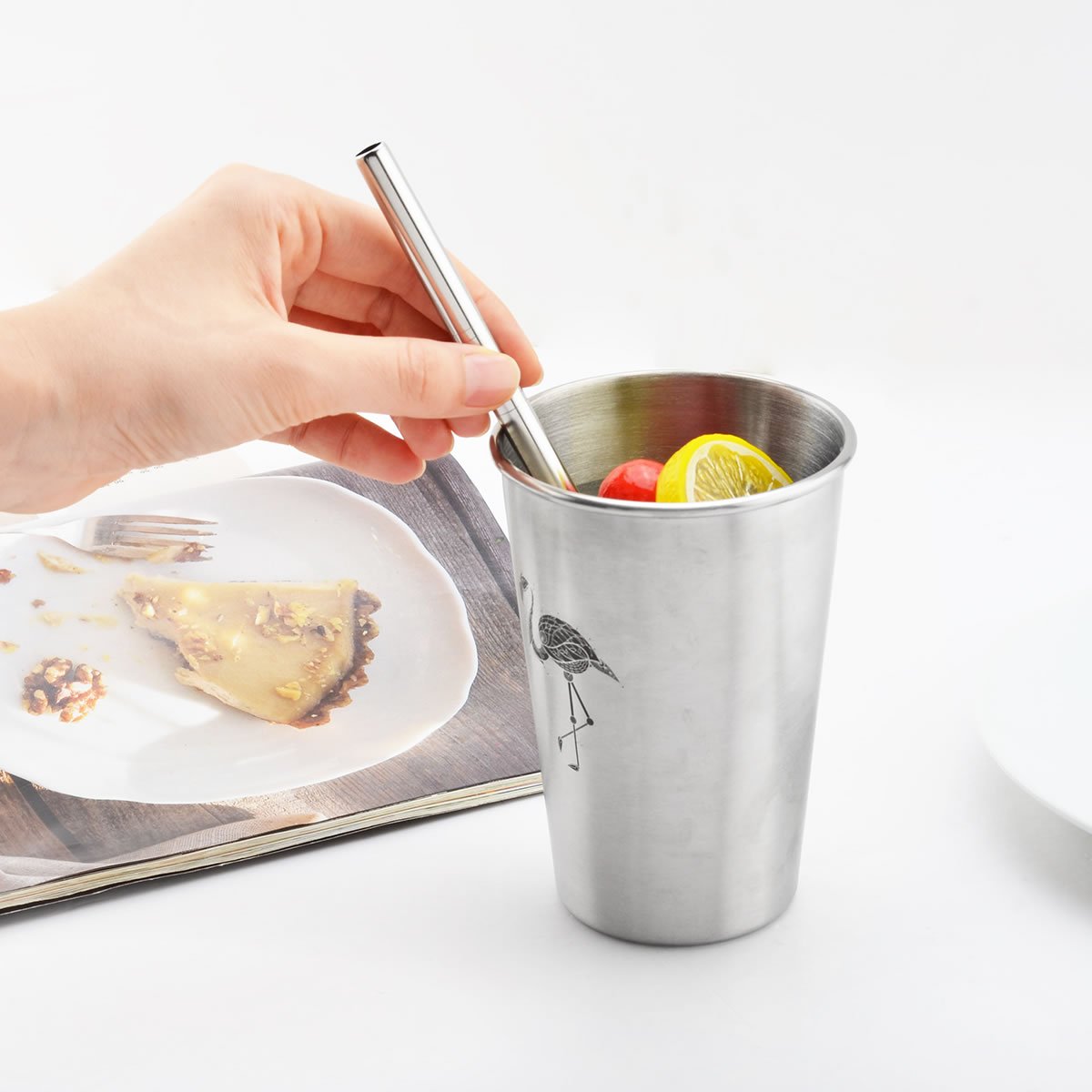 YIJIA 6pcs 9mm/8.5inch Stainless Steel Reusable Straw Set with 2pcs Cleaning Brushes for 20oz Cups