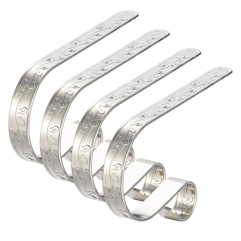 WYAN 4-Piece Christmas Stocking Rack,Mantel,Fireplace Hook,Hanger Metal Hook is Suitable for Christmas Tree, Fireplace, Party Holiday Decoration (Silver with Floral Pattern)