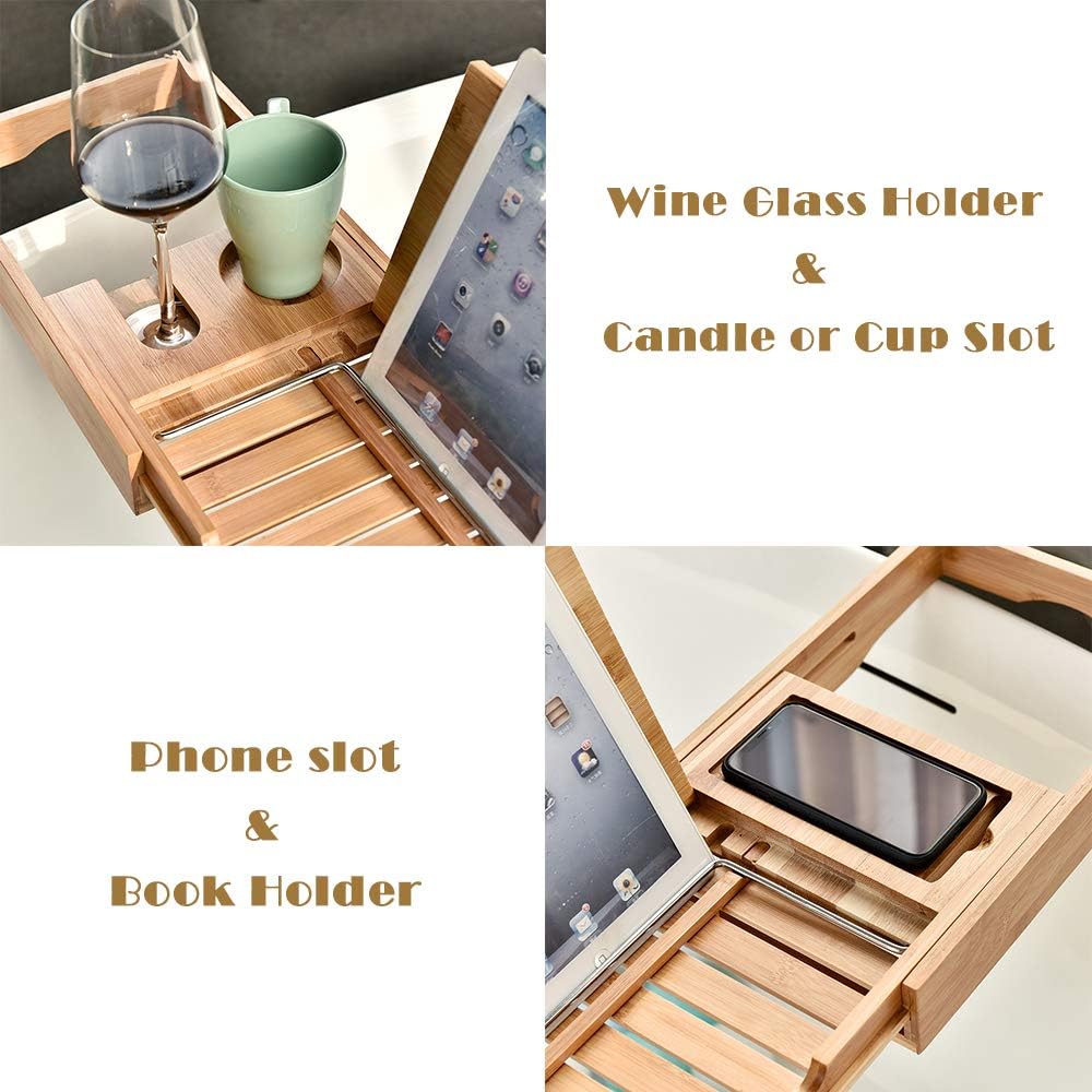 Stainless Steel Bathtub Caddy Tray With Extending Sides Cellphone Tray And Wineglass Holder Storage Organization Bathroom Storage And Organization Ourvagabondstories Com