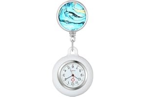 OIDEA Retractable Nurse Watch for Nurses Doctors: Starry Sky Pattern Silicone Cover Lapel Nurse Watch Clip-on Hanging Fob Pocket Badge Watches with Second Hand