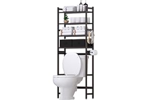 Cozivolife Over The Toilet Storage with 2 Baskets,4-Tier Bamboo Over Toilet Organizer Rack with Paper Holder & 4 Hooks & Waterproof Feet Pad,Freestanding Above Toilet Shelf for Bathroom(Brown)