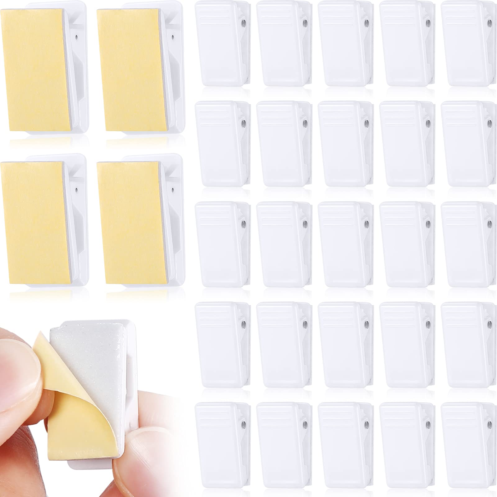 Photo 1 of 30 Pieces Self-Adhesive Clips Wall Tapestry Clips Sticky Plastic Photo Small Hanging Spring for Poster Photo Wall Teacher Student Home Applications(White)
