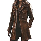 Ru Sweet Womens Vintage Faux Suede Leather Jacket Fall Winter Western Jacket Midi Long Shacket