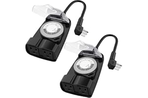 G-Homa 24 Hour Mechanical Outdoor Timer Outlet, Outdoor Timer for Lights, Waterproof, 2 Grounded Outlets, 15A 1/2HP, Heavy Duty, ETL Listed (2 Packs)