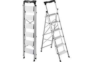 VEVOR 6 Step Ladder, Folding Step Stool with Wide Anti-Slip Pedal and Comfort Handgrip, 330 lbs Capacity Portable Aluminum St