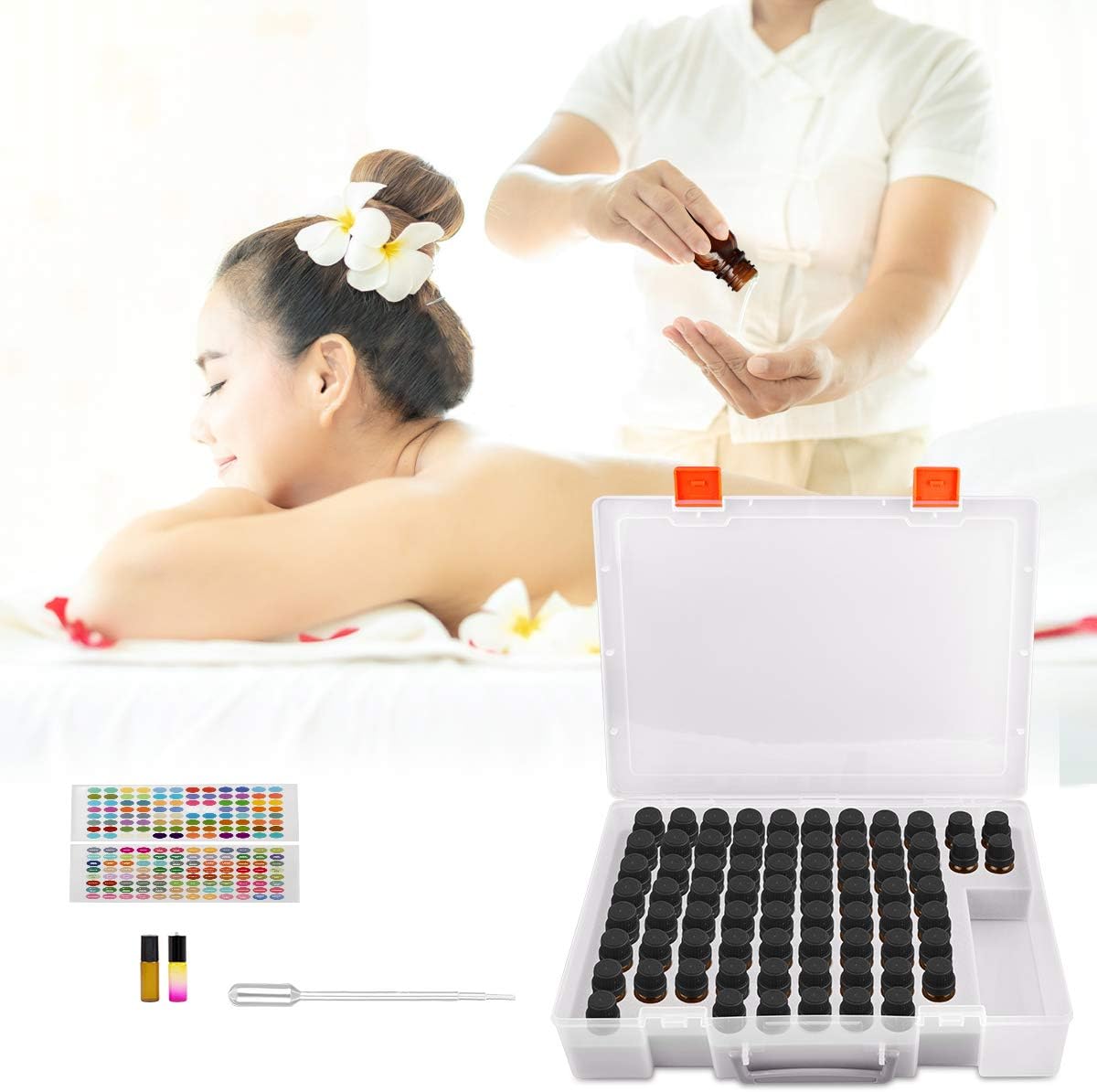 Essential Oil Storage Case Contains 73 Bottles and accessories with Stickers, Opener, Funnels, Pipettes, Bottles Organizer Holder Container (Not Include Bottles)