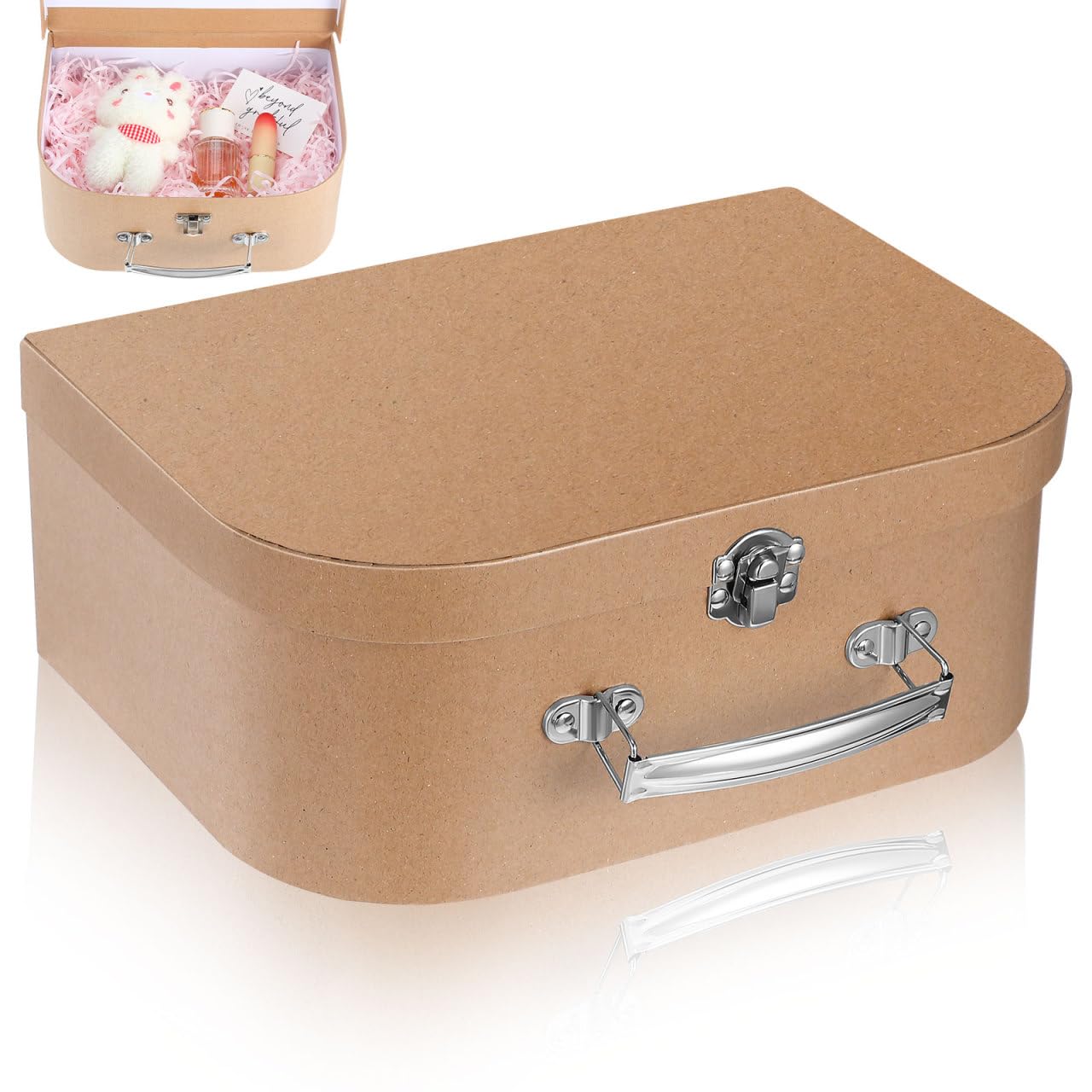 HOMSFOU Kraft Paperboard Suitcase Box 10X7.5X4In Multipurpose Portable Storage Case for Jewelry Stationery Wedding Party Favors