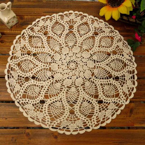 kilofly Handmade Crochet Cotton Lace Table Sofa Doily, Waterlily, Beige, 20 inch - Thumbnail 7