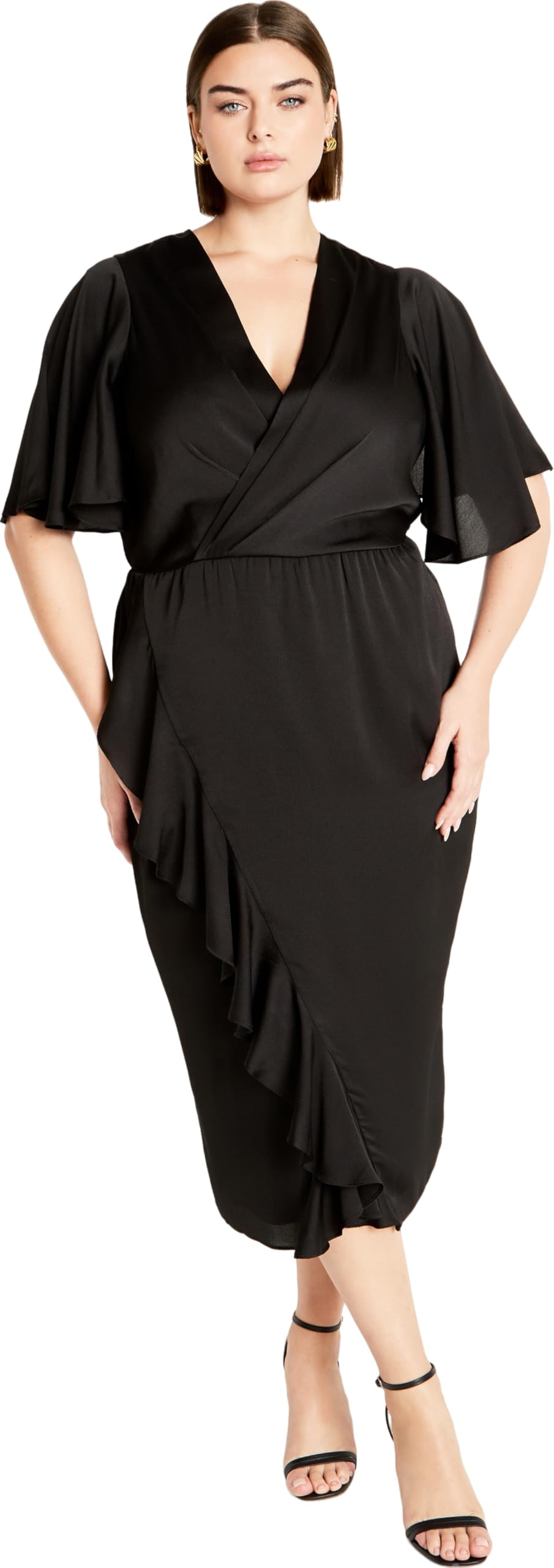City Chic Women’s Plus Size Soft Ruffle Dress, Black, 22