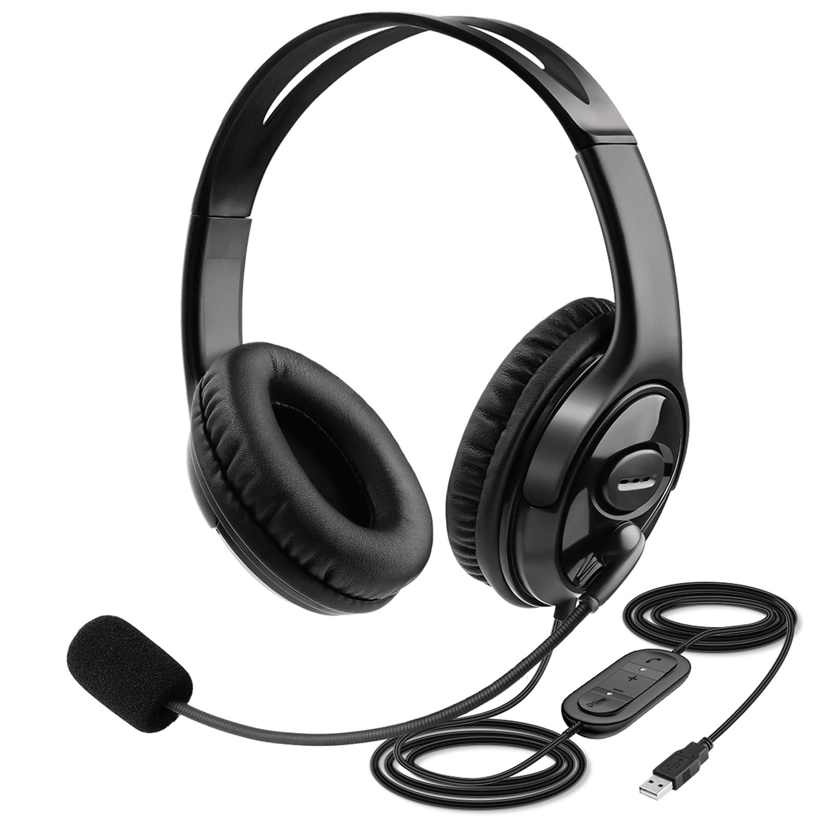 MKJ USB Headset for Work, Call Centre Computer Headset with Microphone, Noise Cancelling Wired Headphone for Home Office, Laptop, Teams, Zoom, Business, VoIP, Webex, Webinar, Conference