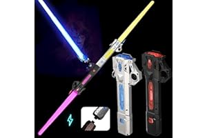NizHome 2 Pack Lightsabers, RGB 7 Color Rechargeable Light Up Saber for Kids with FX Sound & Charging Cable, Retractable Light Swords Gifts for Boys Girls Costume Black & Silver