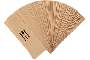 Kichvoe 300pcs Brown Kraft Paper Cutlery Bags Oilproof Coating for Restaurants and Takeout, Paper Spoon