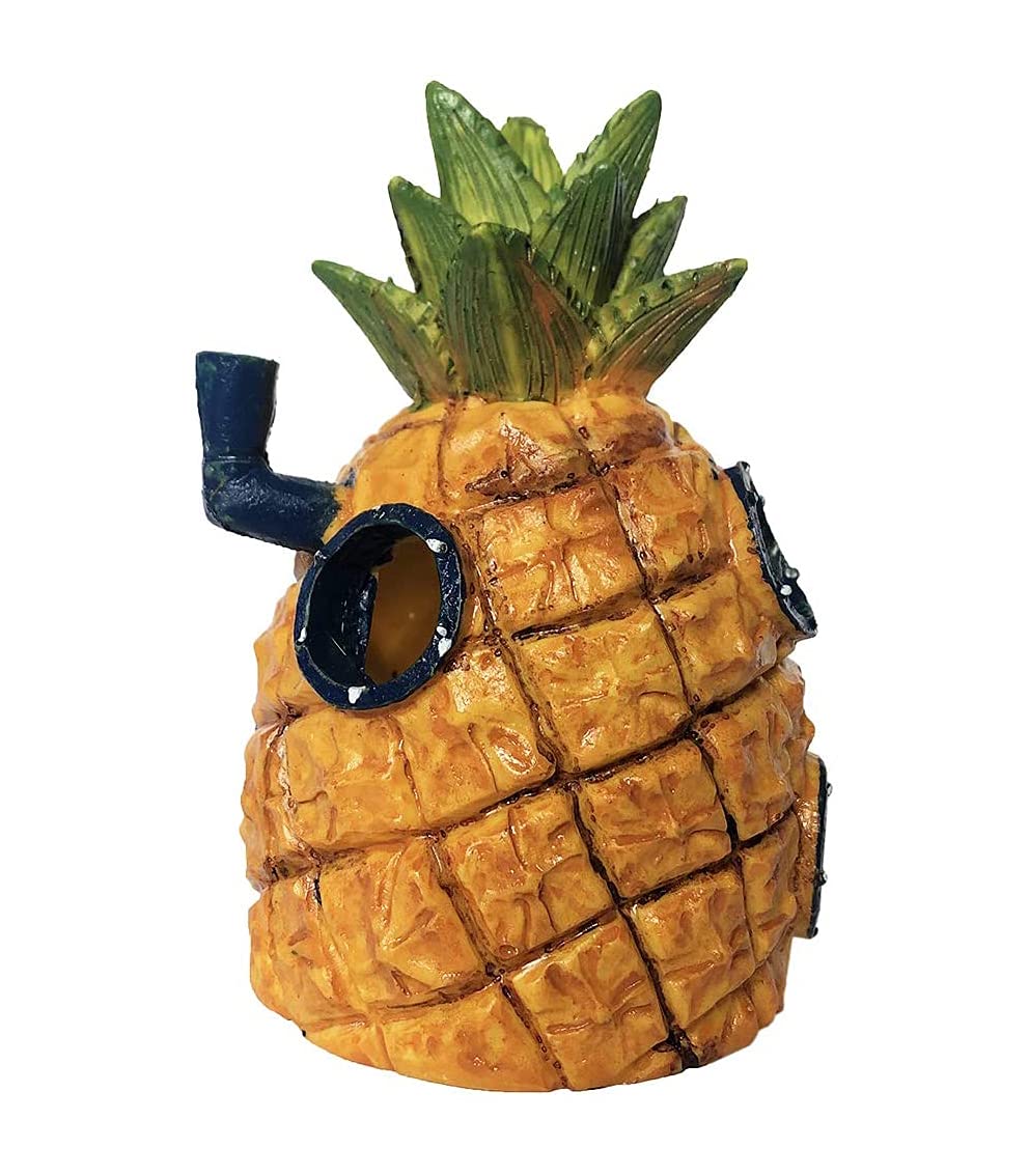 DOSYEN Home Aquarium Fish Tank Decorations Cartoon Resin Pineapple Hideaway House Aquarium Ornaments Fish Shelter Underwater