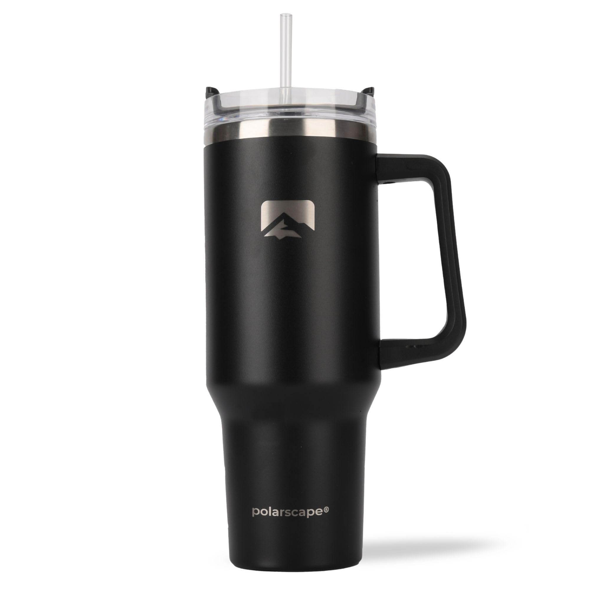 polarscape 40oz Tumbler with Straw and Lid - Insulated Travel Mug, BPA Free, Leak Proof, Dishwasher Safe, Stainless Steel, Double Walled - Includes 2 Lids 2 Straws - 40oz / 1182ml - Black