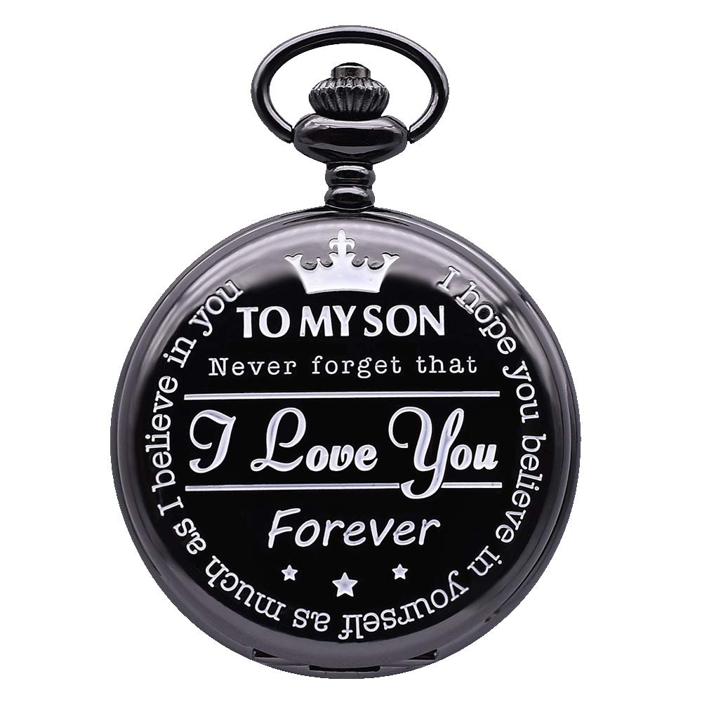 Udaney My-Son Pocket Watch - Engraved Gift for Him, Graduation Gift for Men with Box and Necklace Chain