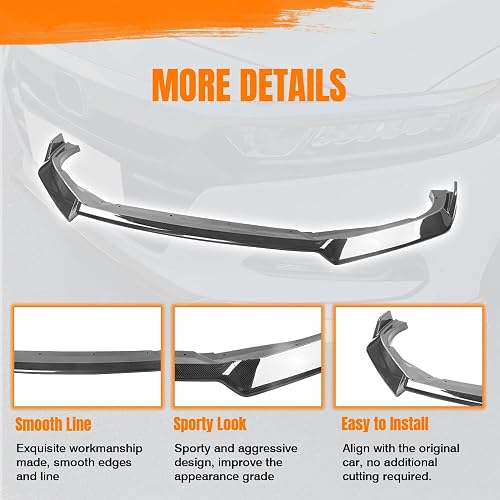 Front Bumper Lip Spoiler For 2018-2021 Honda Accord Sport - 3-Piece PP Black With Carbon Fiber Print