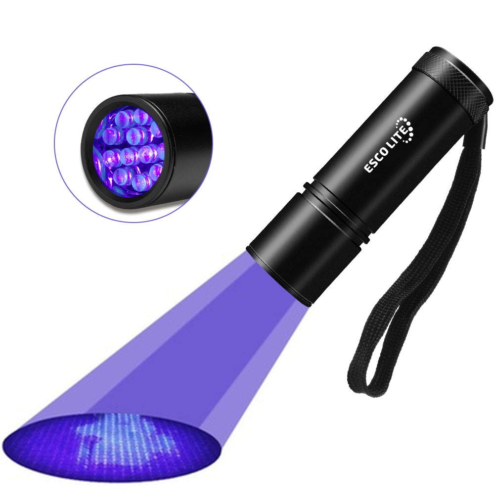 ESCO LITE UV Flashlight Black Light, 12 LED 395 nM Ultraviolet Blacklight Detector for Dog Urine, Pet Stains and Bed Bug