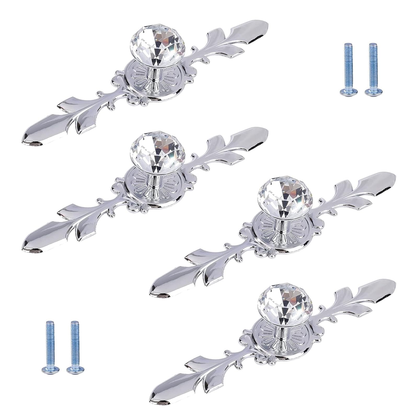 Qianxihu 4Pcs Diamond Drawer Knobs Plate Crystal Cupboard Door Handles With Silver Wardrobe Glass Plate for Bedroom Decoration