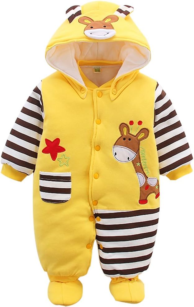 Newborn Baby Rompers with Footies Hat Boys Girls Jumpsuit Winter Outfits Set, 0-3 Months
