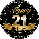Black and Gold 21th Birthday Party Favor Stickers - 2 Inches - 50 Labels
