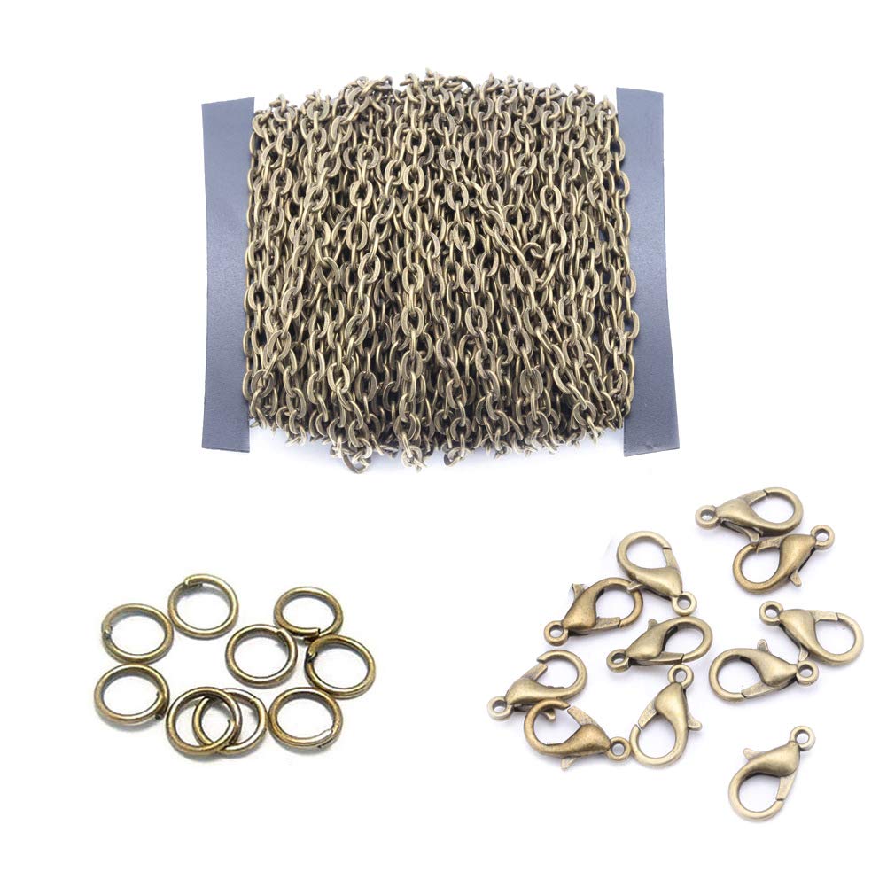 39 Feet Plated Round Cable Link Chain Necklace with 30pcs Lobster Clasps and 100pcs Open Jump Ring for DIY Making Bracelet Necklace Jewelry Accessories (Bronze, Link Size: 2 x 3 mm)