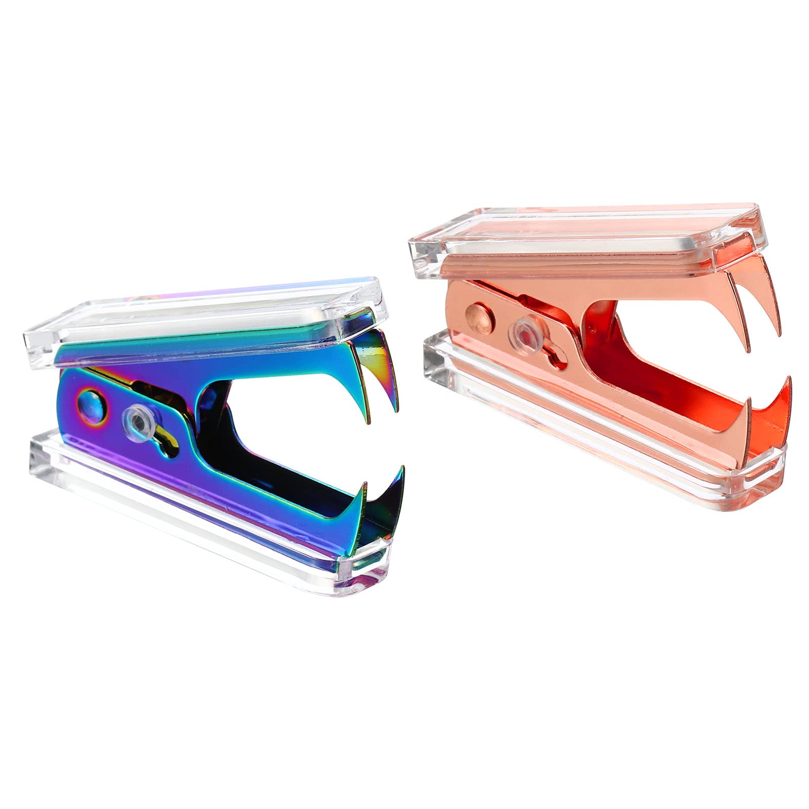 PATIKIL Acrylic Staple Remover Set, 2 Pack Portable Lockable Jaw Style Staple Puller Tool with Plastic Box for Home Office Desktop, Multicolor