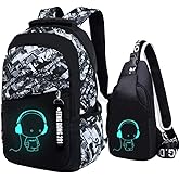 Asge School Backpack for Boys Print Backpack Teenagers Nylon Large School Bag Outdoor Reflective Daypack