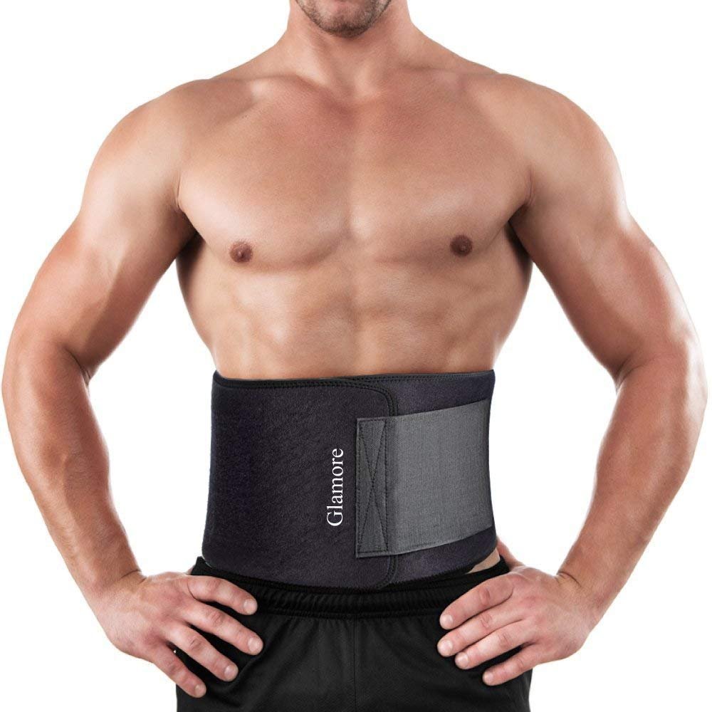 Glamore Waist Trimmer, Abdominal Fitness Workout Slimming Sweat Belt Fully Adjustable Impact Resistant Exercise Waist Trainer belts for Men and Women, Black