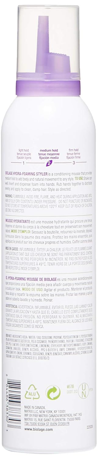 BIOLAGE Styling Hydra Foaming Styler | Conditioning Hair Mousse With UV Filters | Medium Hold | Paraben-Free | For All Hair Types |8.25 Oz.: Premium Beauty