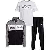 Reebok Boys Joggers Set - 3 Piece Boys Tracksuit Set with Tricot Zip Up Jacket Athletic Cotton T-Shirt and Jogger Sweatpants
