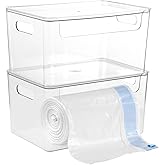 Tideme 2pcs Trash Bag Holder Dispenser - Acrylic Trash Bag Dispenser Roll Holder, Garbage Bag Dispenser Under Sink with Lid for Kitchen Sinks, Cabinets