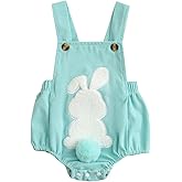 Coyciu Newborn Baby Boy Girl Easter Outfit Embroider Bunny Sleeveless Ribbed Romper Infant Easters Clothes Outfits 3M 6M