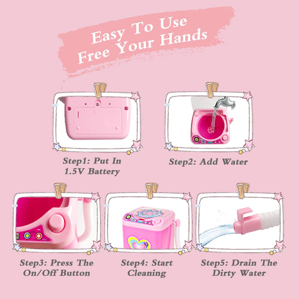 Mini Makeup Brush Cleaner Device Simulation Automatic Cleaning Washing Machine for Sponge and Powder Puff Toy (Pink): Beauty