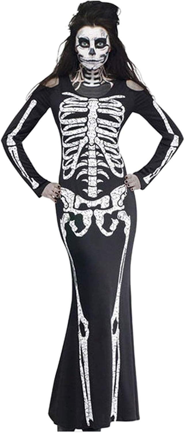 Vosujotis Women Halloween Dress Skeleton Bones Bodycon Party Fancy