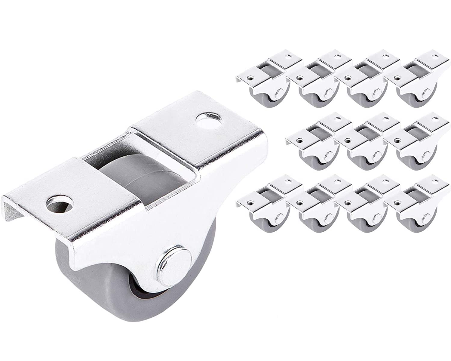 SKIR'CO (Pack of 12 pcs) Small 25 mm Furniture Castors, Rubber Wheels, Non-Swivel, Fixed Casters, One-Way Direction (12)