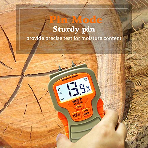 Pin & Pinless Moisture Meter, Digital Wood Moisture Tester, Non-invasive Pad + Pin Sensors Detector for Concrete, Drywall, Paper, Carpet, Backlit LCD Display with Audible Alarm
