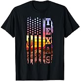 Texas American Flag Pride Landscape Cactus T-Shirt