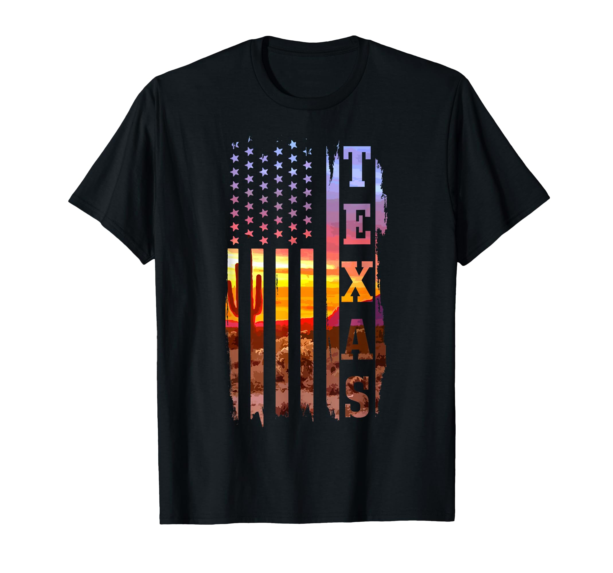 Photo 1 of Male size XL. Texas American Flag Pride Landscape Cactus T-Shirt