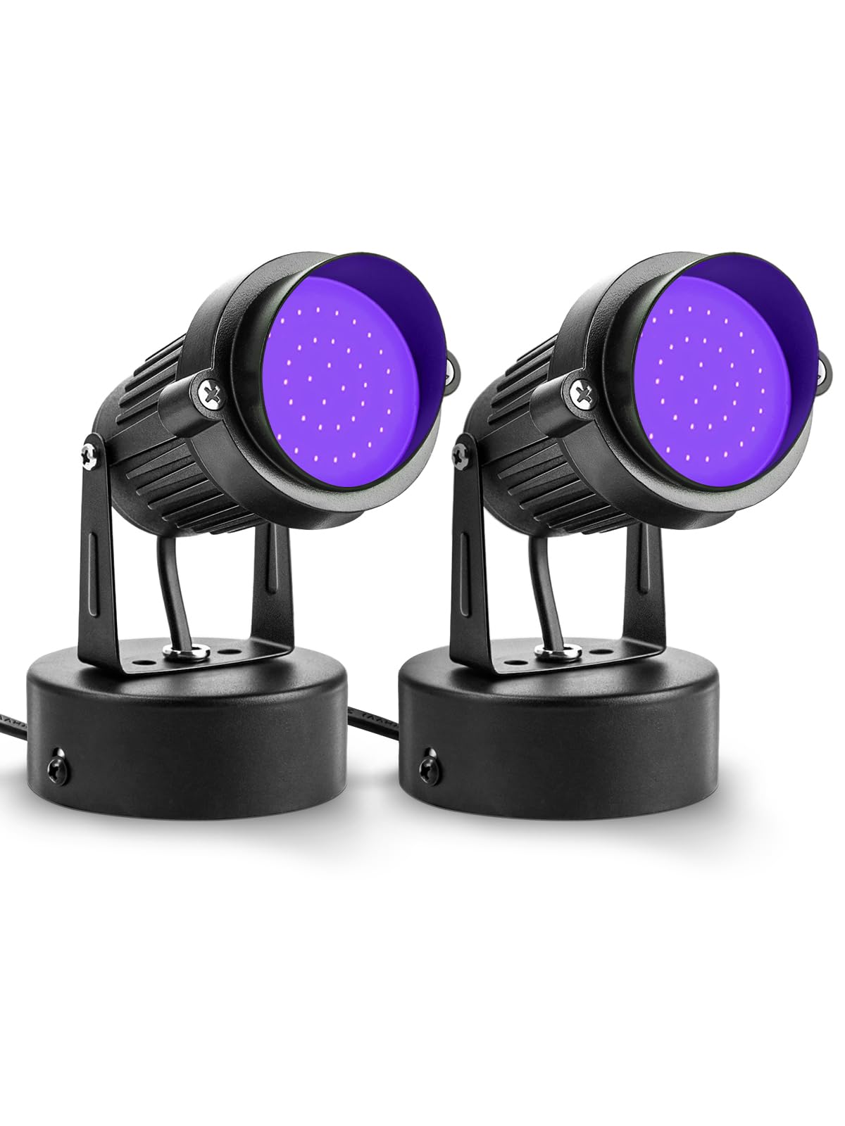 Photo 1 of DOREIO Halloween LED Blacklight Spot Lights Indoor 15W Accent Lighting Up Lights Indoor Spotlight Lamp 120V Uplighting Decor with US Plug FT Cord with Floor Foot Switch (2 Pack with Base &Stake)