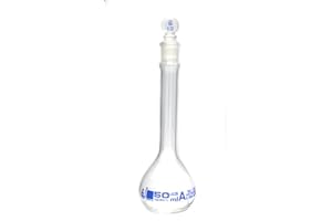 Volumetric Flask, 50ml - Class A, ASTM - Tolerance ±0.050 ml - Glass Stopper - Single, Blue Graduation - Eisco Labs