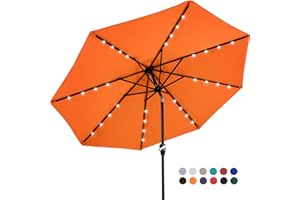 MASTERCANOPY Patio Umbrella with 32 Solar LED Lights -8 Ribs (9ft,Orange)