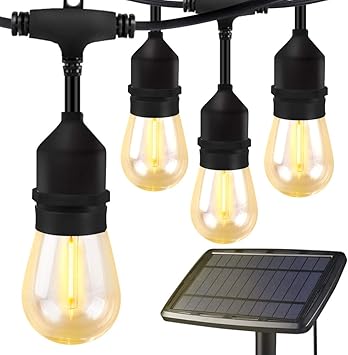 torjim cadena de luces solares 48 pies resistente al agua luces led para exteriores 15 enchufes colgantes irrompibles 16 bombillas edison para